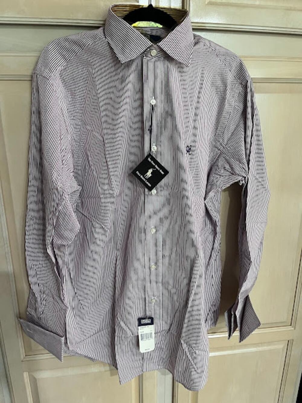 Vintage NWT 80s Polo Ralph Lauren Shirt Philip Dress Purple White Stripe 16x33